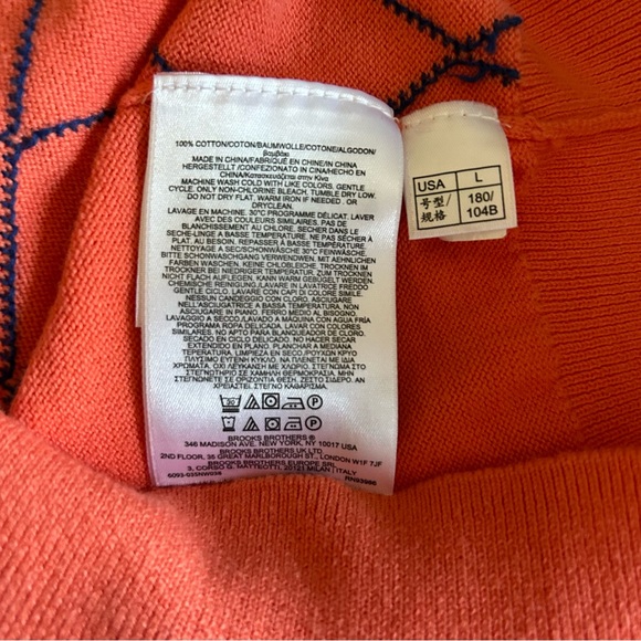 Men’s Brooks Brothers Preppy Argyle Coral/Blue 1/4 Zip Cotton Vest Size Large - Picture 6 of 7